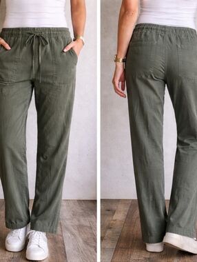 Buffalo David Bitton Olive Green Tencel Casual Pants Women’s Large Pull On Casua